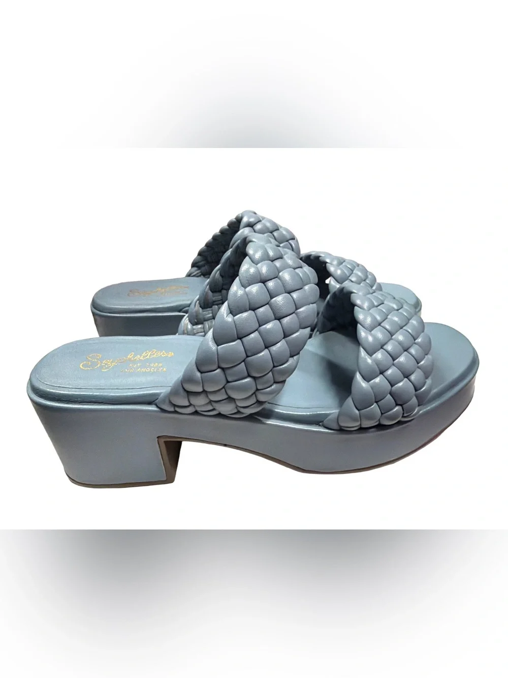Seychelles Women's Platform Braided Preppy Blue Leather Sandals, Size 8.5 M, NWT